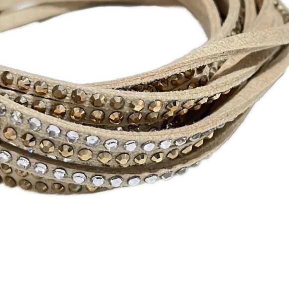 Auth SWAROVSKI - Beige clear brown Clear Fake Suede Swarovski Crystal Bracelet - Picture 2 of 4
